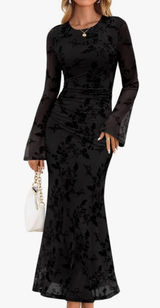 Amazon ZESICA Women's Long Sleeve Floral Bodycon Dress 2025 Fall Fashion Ruched Mesh Wedding Guest Cocktail Party Maxi Dresses Photo 0