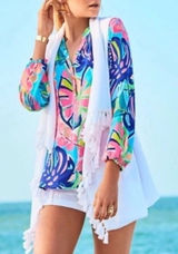 Lilly Pulitzer Sleeveless‎ Cardigan Vest Sz S White Fringe Cotton Resort Beach Photo 0