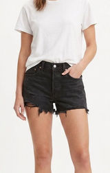 Levi’s Premium 501 Original Black Distressed Denim Cutoff Shorts 28 Photo 0
