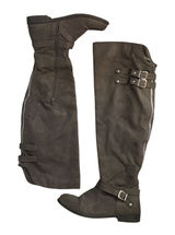 JustFab Carmona Over The Knee Boots Faux Suede Grey Moto Buckle‎ Women 10 Riding Photo 0