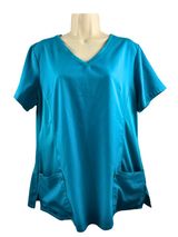 Healing Hands Purple Label Yoga Scrub Top Teal Blue XL V-Neck Stretch Photo 0