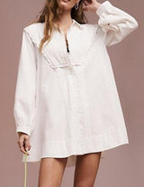Free People Cherry Mini Dress S Optic White Pintuck Ruffle Oversized Boho Photo 0