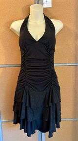 La Belle Vintage Y2K Black Glitter Ruched Halter Tiered Dress Medium Homecoming Photo 0