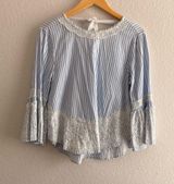 Zara Blue and White Striped Lace Blouse Photo 0