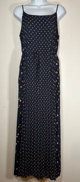 Banana Republic Maxi Dress Navy Blue Polka Dot Pleated Sleeveless Fall Wedding 4 Photo 0