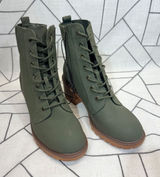 Sugar‎ Baxter Combat Boots 8.5 Olive Green Lace Up Side Zip Block Heel Lug Sole Photo 0