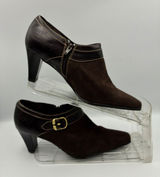 Liz&Co Magna Brown Suede & Faux Croc Leather Heeled Booties Womens 8M Buckle Photo 0