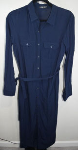 SHEIN Shirt Dress Womens Small Navy Blue Belted Long Sleeve Midi Wrap Style Photo 0