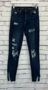 American Eagle Super Hi-Rise Jegging Women’s 4R Distressed Dark Wash Stretch Y2K Photo 0