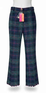 Vilagallo Tartan Plaid Scallop Hem Pants Pink Trim NWT 38 US 8 Photo 0
