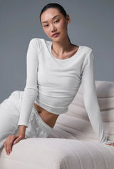 Alo White Gather Long Sleeve XS Top Photo 0