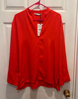 NWT Zara Orange‎ Long Sleeve V Neck Blouse Top Womens Large V Neck Lyocell Blend Photo 0