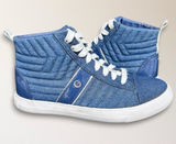 GBG Los Angeles Womens 7 Blue Sparkle Denim High Top Sneakers Quilted Y2K Retro‎ Photo 0