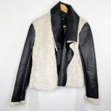 FC Jeans Women Faux Fur Lined Moto‎ Jacket Black Cream Sz 6 Sherpa Vegan Leather Photo 0