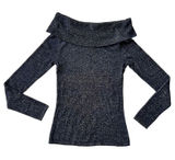 Cache Off-Shoulder Cowl Neck Knit Metallic Sweater Small Black Gold Stretchy Photo 0