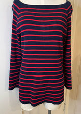 Lauren Ralph Lauren Navy and Red Striped Knit Sweater Photo 0