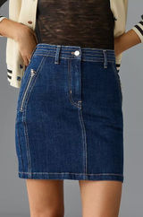 Pilcro Anthropologie Polished Denim Mini‎ Skirt Dark Wash Size 6 Photo 0