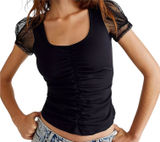 Free People Blush Up Cami Slim Ruched Swiss Dot Lace Puff Sleeve Black S NWT Photo 0