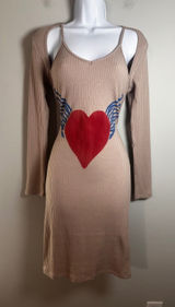Hot Lava Tan Ribbed Knit 2-Piece Bodycon Dress‎ & Shrug Winged Heart Graphic M Photo 0