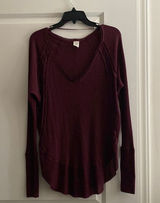 We The Free Burgandy Ribbed Knit Long Sleeve Shirt Cozy Fall Winter Casual Photo 0