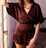 Urban Outfitters Satin V-Neck Wrap Front Romper 437 Photo 0