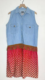 Vintage Details Express Tunic Shirt Women's Size Large‎ Blue Chambray Fringe 90s Photo 0