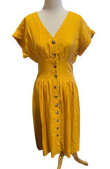 Antonio Melani, 100% linen button-down dress, mustard color, church, office 2 Photo 0
