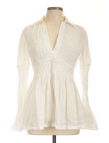 By Anthropologie White Smocked Peplum Blouse M Long Sleeve Boho Cottagecore Top Photo 0