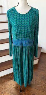 Boden Thea Green & Navy Geometric Mod Long Sleeve Midi Dress Photo 0