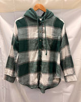 American Eagle Cozy Plaid Flannel Button Down‎ Oversized Shacket Green Small Photo 0