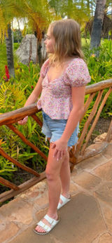 light pink floral top with tie back Photo 0