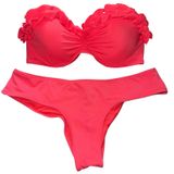 Victoria’s Secret pink ruffles swim strapless top size 34D with ruched bottoms S Photo 0