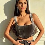 NWT Zara Gray Velvet Cropped Corset Bustier Coquette Glam Minimalist Baddie Photo 0