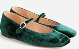 J. Crew Forest Green Velvet Anya Mary Jane Flats with Rhinestone Buckle Size 6 Photo 0
