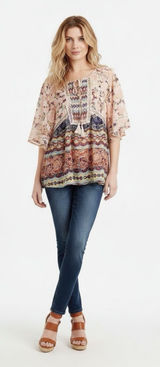 Anthropologie Meadow Rue Batai Peasant Tassel Mixed Floral Crochet Lace Top Photo 0
