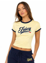 Juicy Couture Sport Cherry Baby Tee Ringer Crop Top Lemonade‎ Yellow Size S NWT Photo 0