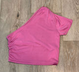 Urban Outfitters Pink One‎ Shoulder Top Ruched Sleeves Crop Top Size Small S Photo 0