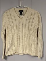 Lauren Ralph Lauren Cable Knit V-Neck Vintage Cotton Sweater Medium Winter Cozy Photo 0