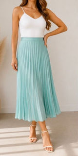 Zara‎ Womens Seafoam Aqua Blue Pleated Satin Midi Skirt High Waist Size Medium Photo 0