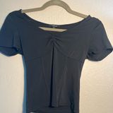 Ambiance Blue Fitted Ruched Blouse Short Sleeve T Shirt SZ S Petite Tight Y2K Photo 0