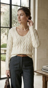 VTG The Limited Angora Lambswool Cable Knit Sweater Cream Ivory L Scoop Neck Y2K Photo 0