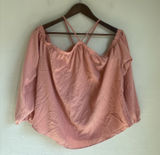 Daytrip Womens Large Dusty Rose Pink Off The Shoulder Strappy Long Sleeve Blouse Photo 0