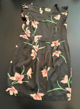 Orion London Floral‎ Mini Dress Black Pink Lily Pleated Ruffle Sleeve Size M/L Photo 0