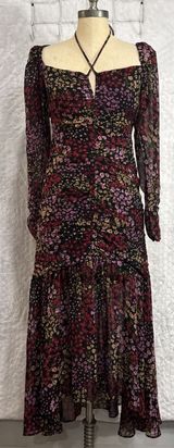 ASTR The Label Midi Dress Athena Floral Ruched Ruffled V Wire Women’s M Slim Fit Photo 0