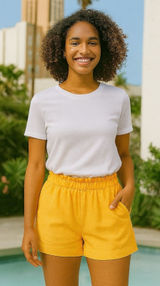 Loft Linen-Blend Paperbag Waist Shorts Mustard‎ Yellow–XS NWT Photo 0