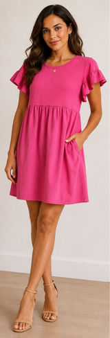 English Factory Pink Mixed Media Ruffle Sleeve Babydoll Mini Dress SY218D XS Photo 0