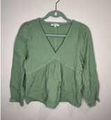 Madewell Women Sz Med Sage Green Peasant Boho Babydoll Top Cotton Gauze Photo 0
