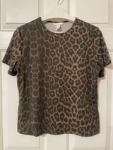 H&M Women’s Short Sleeve Brown Leopard Print Cheetah Stretch Fitted Top Size XL Photo 0