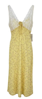Kirious Los Angeles Yellow Floral Lace Trim Slip Dress Size‎ Large Side Slit NWT Photo 0