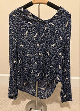 Hinge Navy‎ and White Horse Print Blouse - size S Photo 0